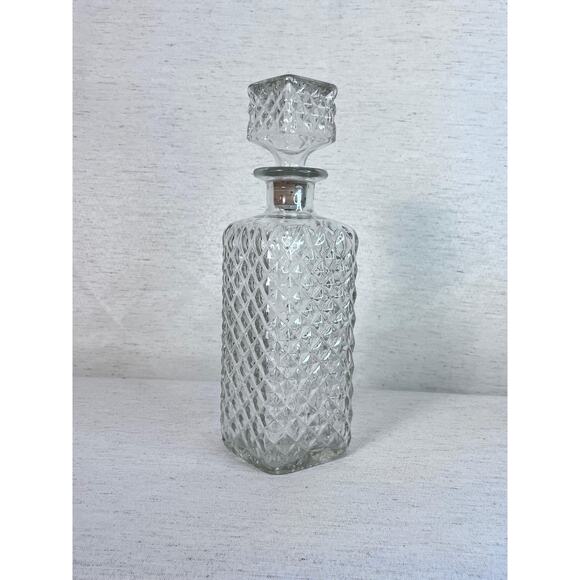 Vintage Cut Glass Liquor Decanter | Diamond Clear Glass Bottle | Barware Decor - Picture 7 of 7